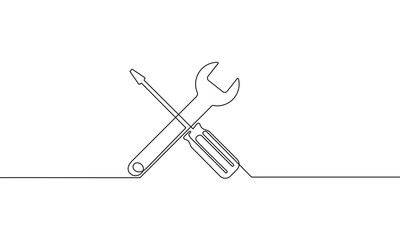 Continuous line drawing of Screwdriver on white background.