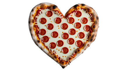 Obraz premium Heart shaped pepperoni pizza for valentine's day on transparent background