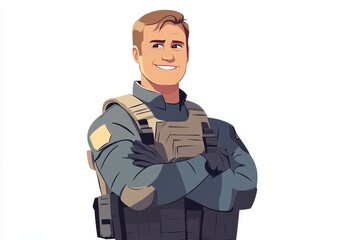 Fototapeta premium Confident Cartoon Character in Tactical Gear with Smile Expression