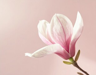 Fototapeta premium Pink and white magnolia blossom on soft pink background