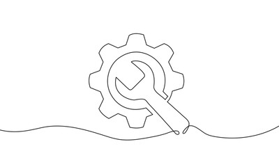 Continuous line drawing of Service tools on white background.