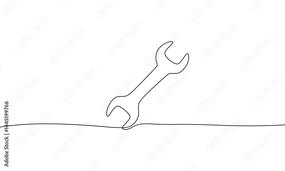 Fototapete continuous line drawing of wrench isolate on white background.