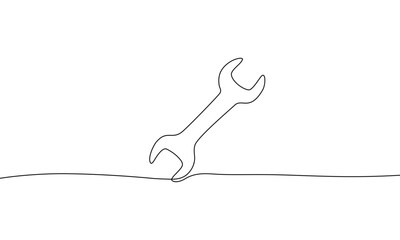 Continuous line drawing of Wrench isolate on white background.