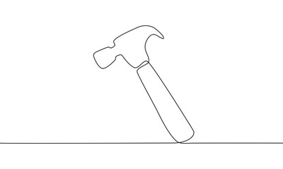 Continuous line drawing of Hammer isolate on white background.