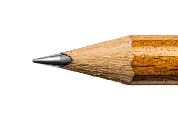 Fototapeta premium Sharpened pencil tip close up wood grain detail graphite lead white background