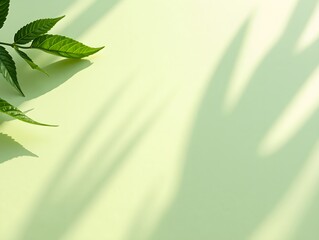 Fototapeta premium AI generated Fresh green plant leaves casting crisp shadow patterns on a textured paper surface in natural sunlight