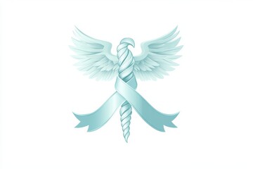 Obraz premium Elegant Phoenix with Wings and Ribbon in Soft Blue Tones