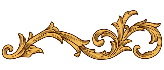 Gold acanthus floral ornamental pattern vector hand drawn. Vintage engraving baroque filigree decorative ornament.