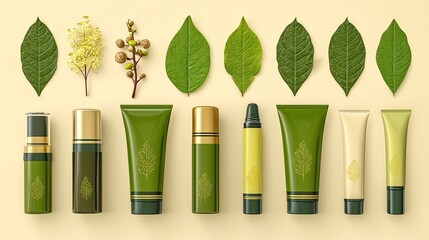 Eco-friendly cosmetic product mockup with leaves and flowers