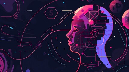 Futuristic crypto visual concept with AI statistics and predictive analysis