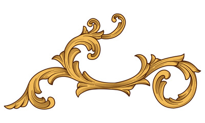 Vintage baroque arabesque damask engraved ornamental. Golden Cartouche decorative design element. Scrollwork vector illustration