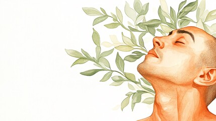 A hopeful watercolor and ink illustration of a profile with upward shooting lime green shoots and glowing amber wash conveying budding aspiration and optimistic ambition
