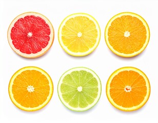 Fototapeta premium Variety of sliced citrus fruits on white background