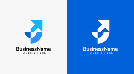 Modern logo mark with letter J and arrow icon bar candlestick for trading, investment, finance, statistic, accounting or marketing business