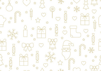 Seamless minimalistic new year, Christmas pattern. Cute holiday background. Winter holidays texture