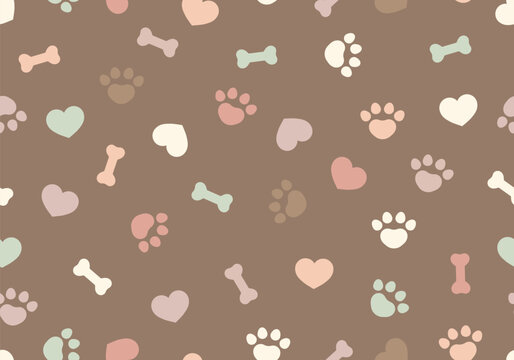 Dog seamless pattern. Bone paw footprint. Adoptation background. Pets adoption. Veterinary care and facilities. Homeless pet rescue