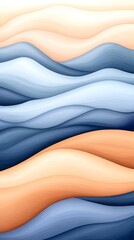 Abstract art featuring flowing, layered waves in cool and warm tones of blue, and orange