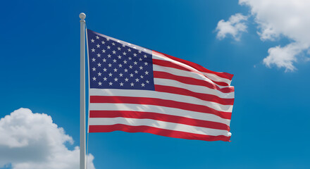 Fototapeta premium American flag waving in the wind, suitable for patriotic themes, Independence Day, Memorial Day, military events, or historical content.