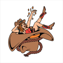 cute cowgirl tattoo vector design