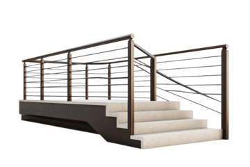 Modern Exterior Concrete Stairs Metal Railing Design Architecture 3D Grey Home Steps Urban Brown on transparent background