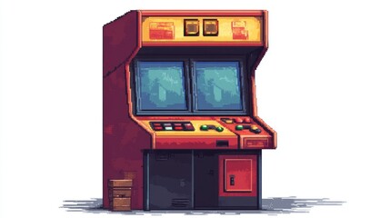 Retro pixelated arcade game cabinet