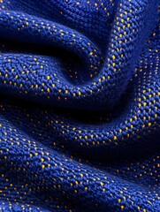 Fototapeta premium Deep blue fabric with subtle yellow dotted pattern, showing texture and soft folds