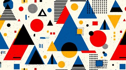 A vibrant Memphis-style geometric pattern in bold colors, blending retro and modern vibes. Perfect for prints, wallpapers, and trendy designs. Seamless & eye-catching!