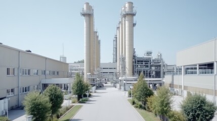 Industrial complex with tall chimneys
