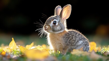 Fototapeta premium Enchanting bunny basks in autumn sunlight