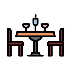 Thanksgiving dinner table setup with wine glasses and chairs  