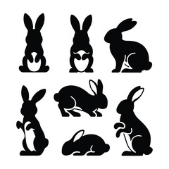 Silhouette Vector Set of Cute Bunny Rabbit Poses for Easter, Wildlife, and Spring Designs
