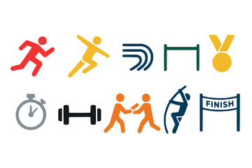 Athletics Icon Set Featuring Sports Symbols for Fitness and Competition