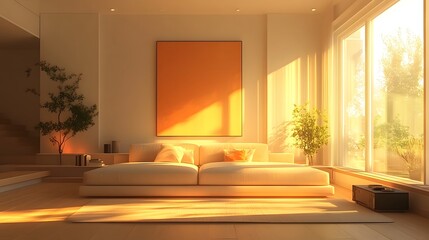 Fototapeta premium Bright and Airy Modern Living Room with Panoramic Nature View Through Large Windows