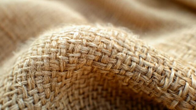 Rustic burlap texture close up woven jute fabric macro detail natural fiber background beige sustainable material craft.