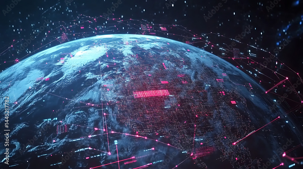 Canvas Prints planet earth in space , binary code technology , glowing sphere on black background