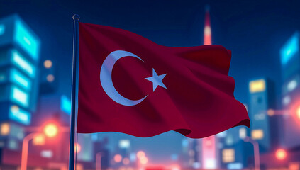 Colorful Urban Background Highlights The Power And Motion Of Turkey’s Flag In Focus