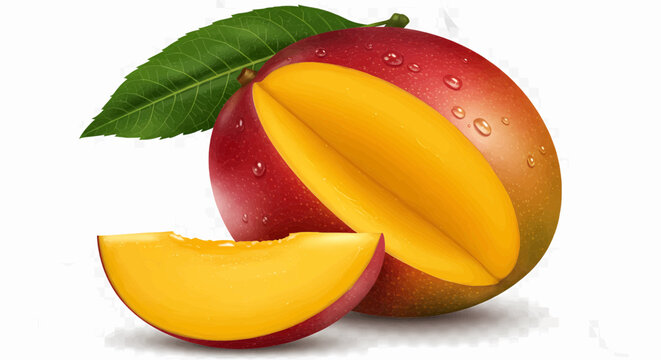 Digitally generated image with vivid colors and sharp clarity showing a mango fruit on a transparent background with a faint grid pattern. Vector illustration