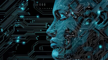 Tech-style interface with crypto dashboards and neural AI processing data