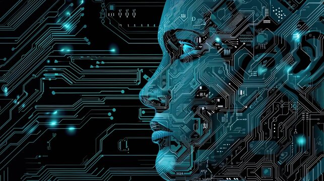 Tech-style interface with crypto dashboards and neural AI processing data