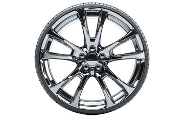 Obraz premium Chrome Alloy Wheel Design Luxury Car Rim Elegant Spoke Automotive Part High Gloss Finish Black on transparent background