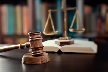 Judge's gavel and scale. Law and justice system