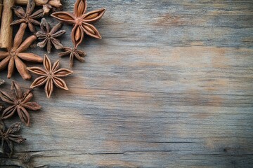 Fototapeta premium Dried spices on rustic wooden background