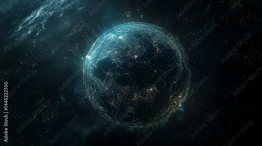 Canvas Prints planet earth in space , binary code technology , glowing sphere on black background