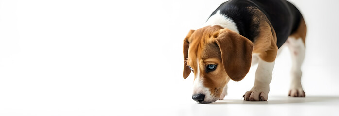 Beagle Tracking Scent on White Background Focused Scent Hound in Action