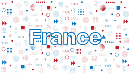 Abstract background with geometric shapes and France country in Memphis style.