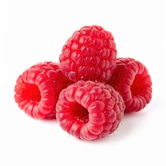 Fresh ripe red raspberries on white background for healthy snacking