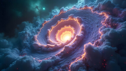 Swirling Neon Fractal Vortex with Glowing Tendrils in Cosmic Space