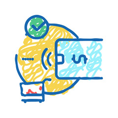 contactless payment with phone app icon doodle illustration