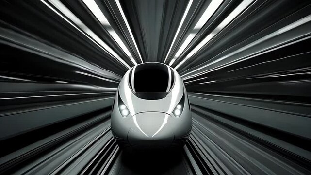 High-speed train travels through modern tunnel in a futuristic cityscape at night