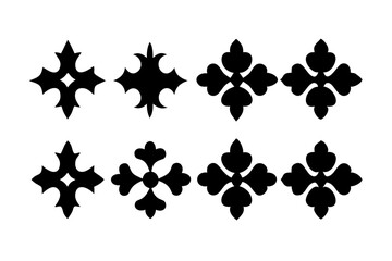 Set of vintage vector ornaments. Black ornamental icons in a classic symmetrical style, ideal for retro design, logos, decorations, borders, and elegant graphic elements.

